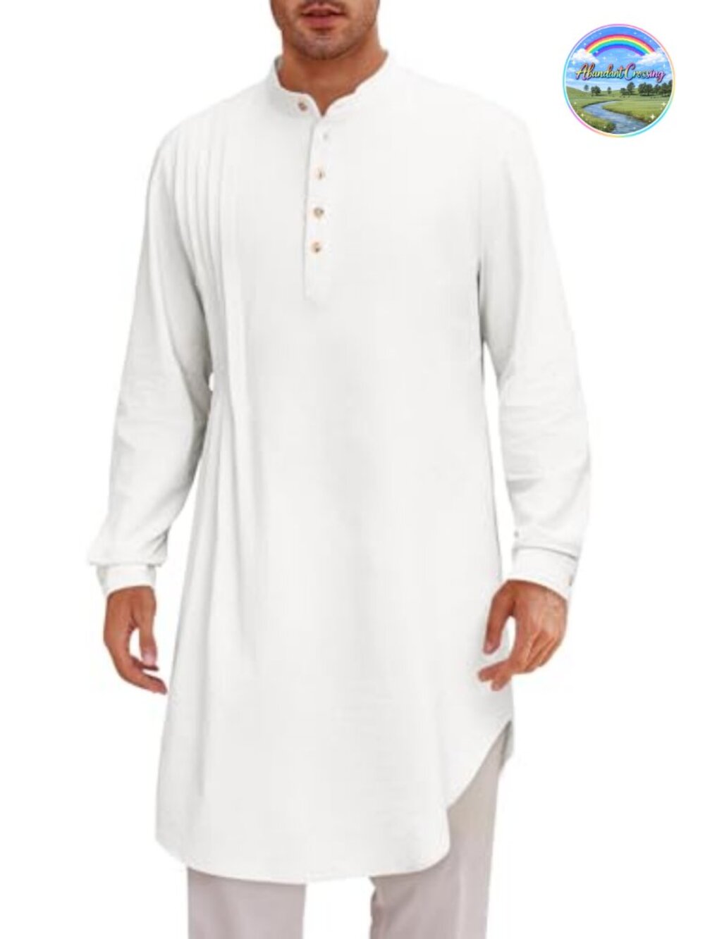 Runcati Mens Kaftan Thobe Cotton Linen Henley Robe Muslim Gown
